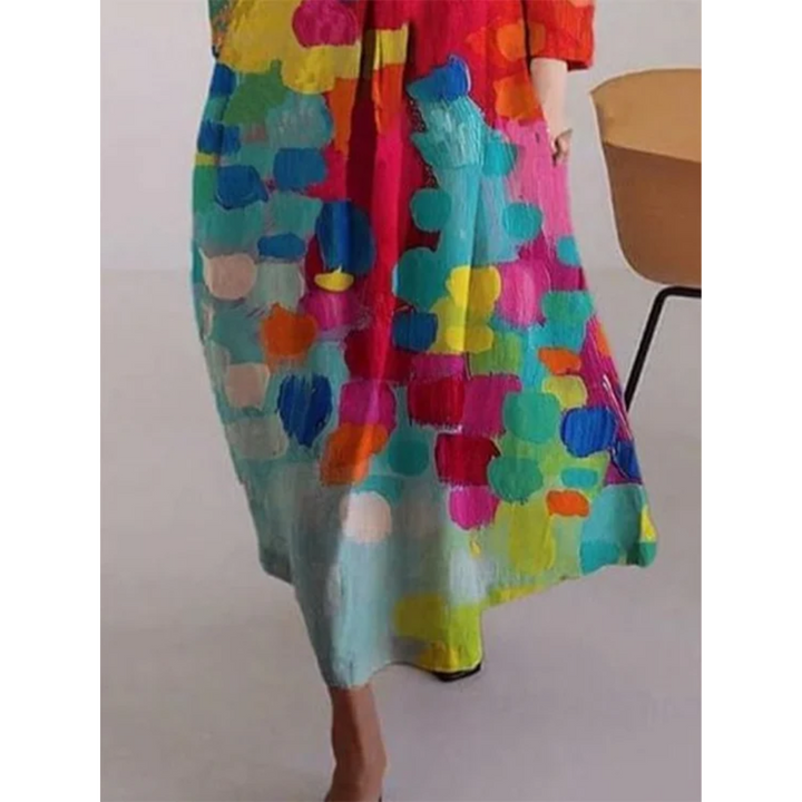 Robe Maxi Femme Imprimé Abstrait | Coupe Ample Oversized, Col V | Style Décontracté Artiste