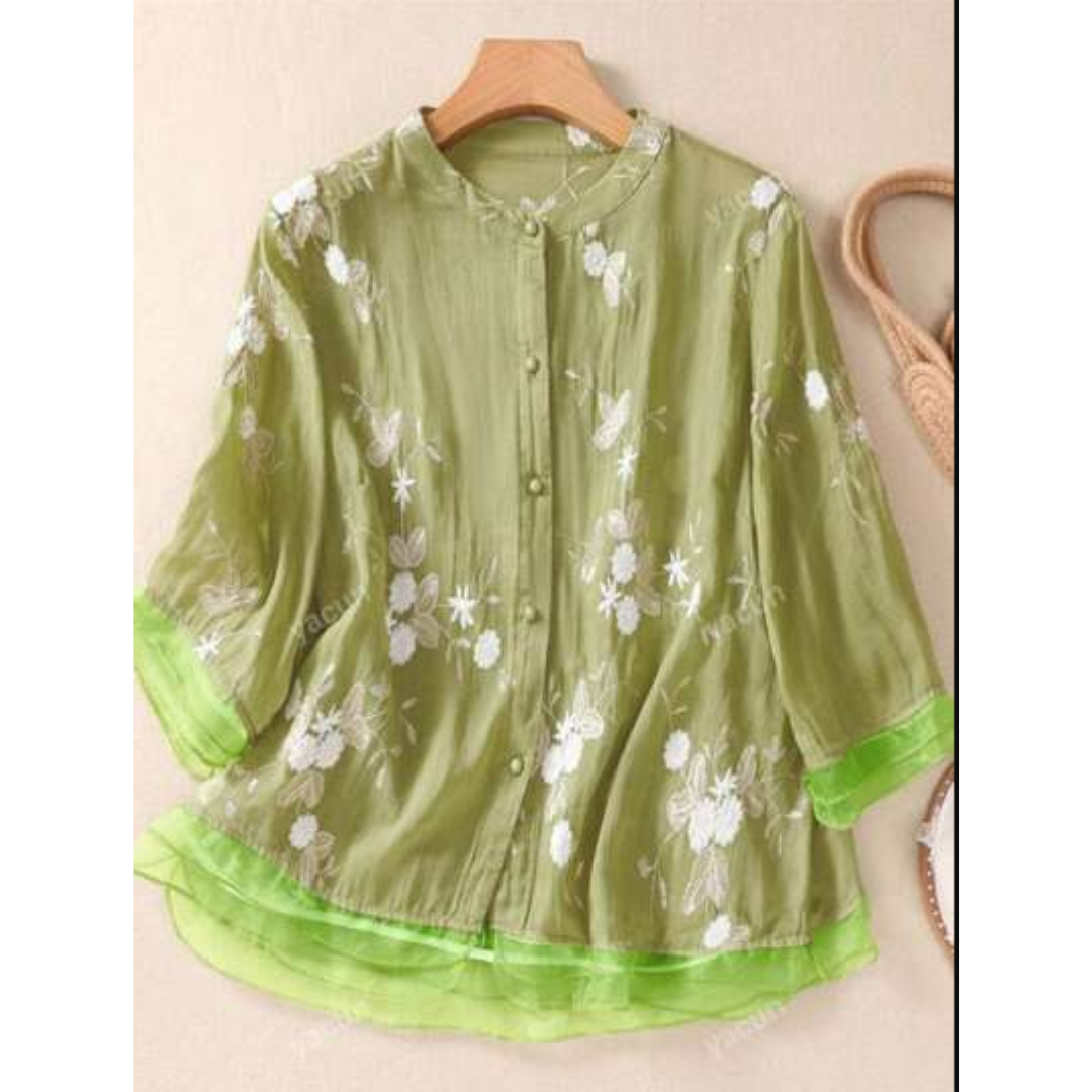 Blouse Femme Manches 3/4 Boutonnée | Coupe Décontractée, Style Romantique Chic