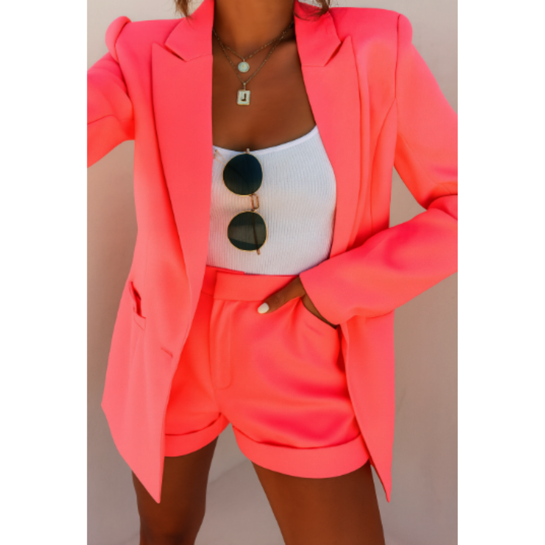Ensemble Tailleur 2 Pièces | Blazer Droit Short Élégant | Chic Estival Décontracté
