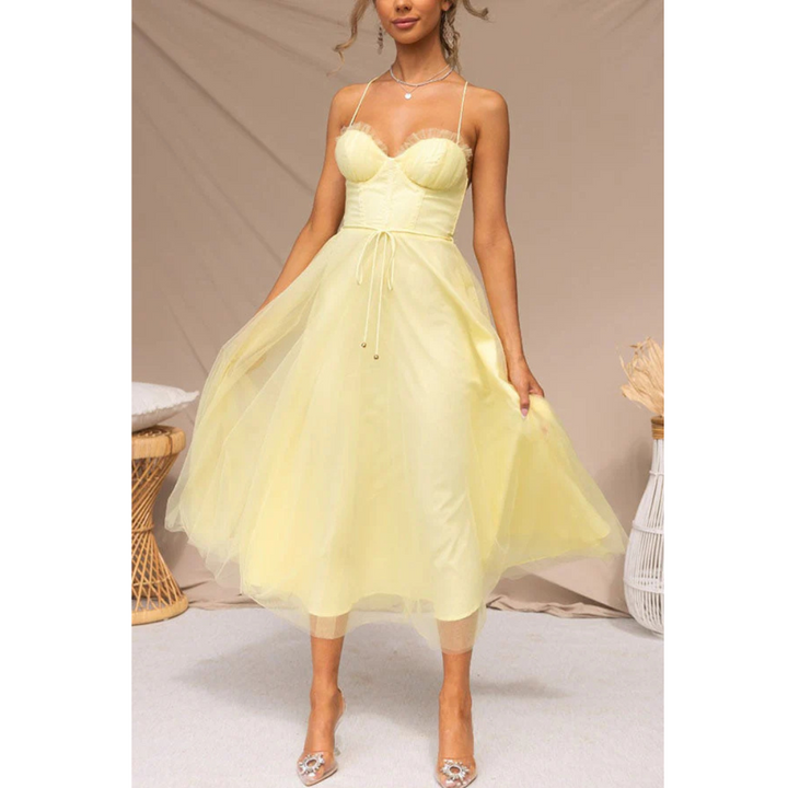 Robe midi d'été pour femme | Bretelles spaghetti | Légère et moderne