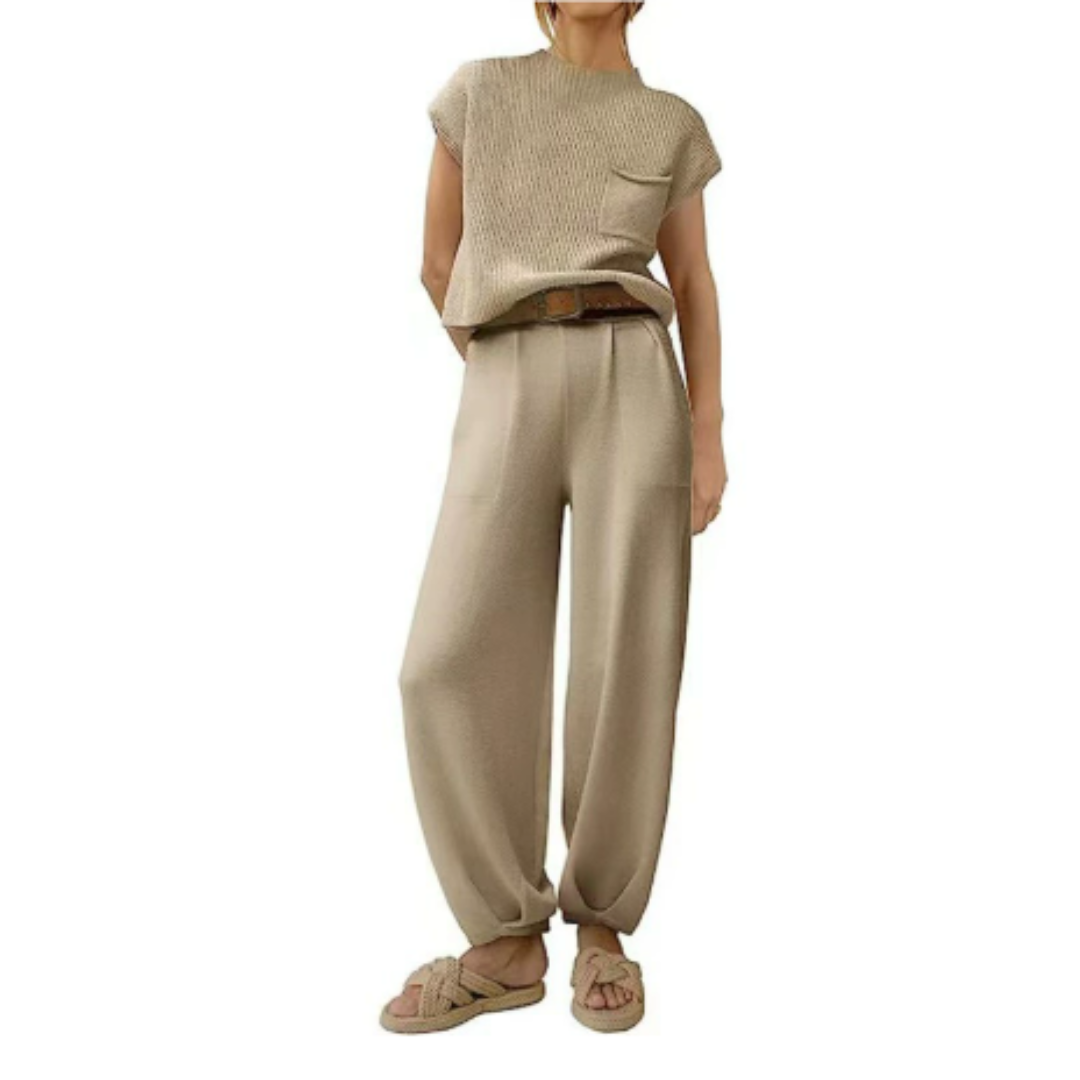 Ensemble 2 Pièces Confort | Haut Maille Sans Manches | Pantalon Sarouel Fluide Été