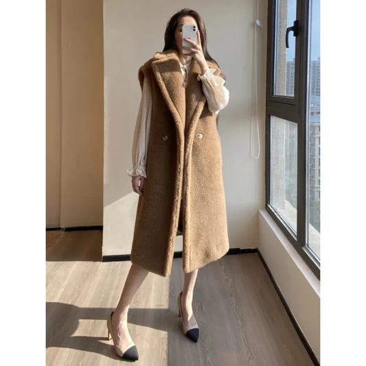 Long Gilet Manteau Sans Manches en Fausse Fourrure pour Femme | Élégance Douillette & Superposition Chic