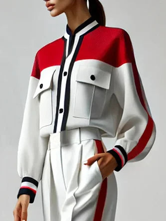 Ensemble Femme Tailleur Moderne | Veste et Pantalon à Bande Contrastée | Sport-Chic Élégant | Idéal pour la ville