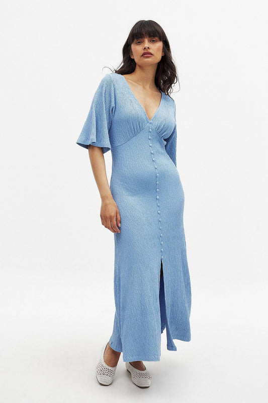 Robe Maxi Femme Fluide | Manches Courtes, Boutons Devant | Décolleté en V Élégant