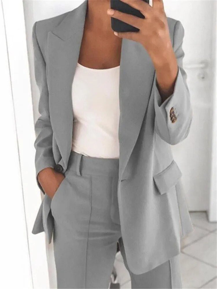 Ensemble Tailleur 2 Pièces Femme | Blazer Cintrée Pantalon Droit | Look Business Professionnel