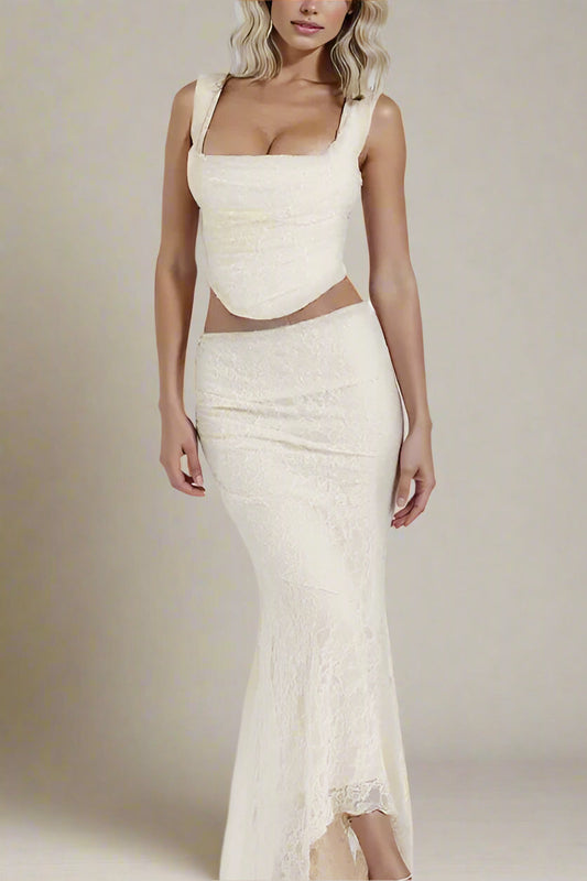 Ensemble Dentelle | Deux Pièces Élégant | Coupe Corset | Idéal pour les événements d'été et soirées