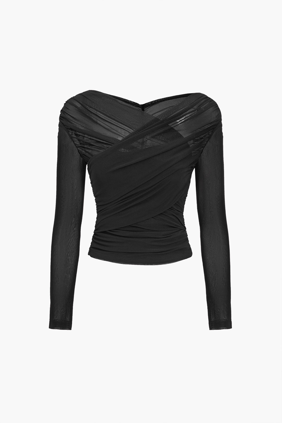 Top drapé | Tulle transparent | Élégance de soirée | Parfait pour dîner ou événement chic