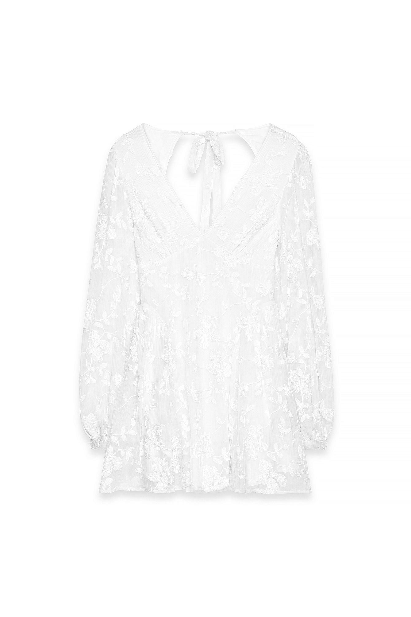 Robe Courte Femme Fluide Brodée | Manches Ballon, Décolleté V | Dos Ouvert Élégant