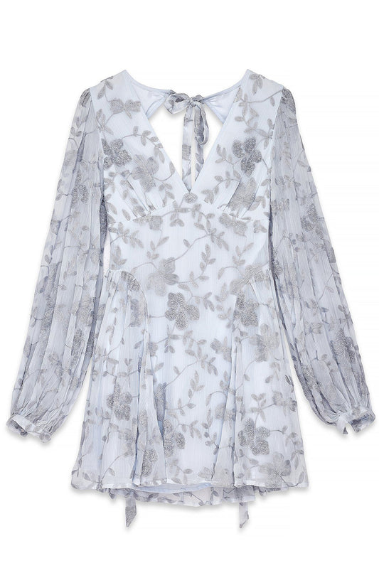 Robe Courte Femme Fluide Brodée | Manches Ballon, Décolleté V | Dos Ouvert Élégant