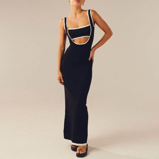 Robe Longue Moderne | Design Contrasté et Ajusté | Parfaite pour les Soirées Estivales et Événements Tendance