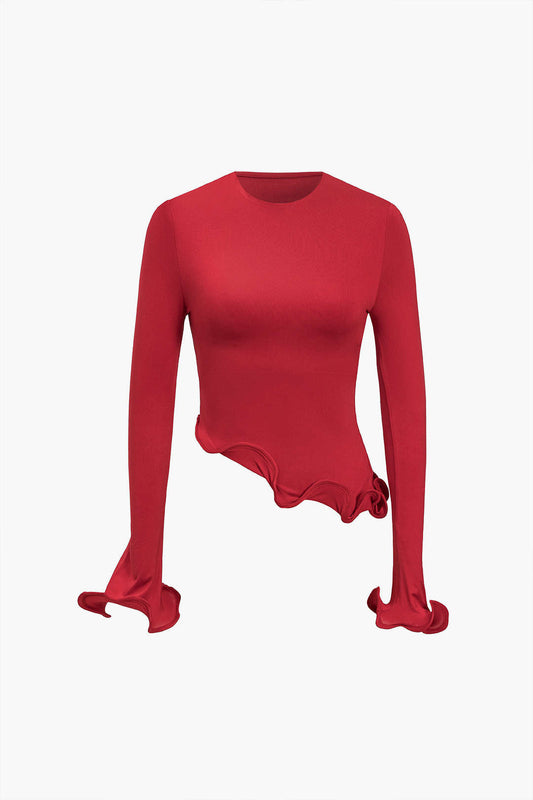 Top Volants Ondulés | Maille Stretch | Coupe Ajustée | Idéal pour soirées élégantes