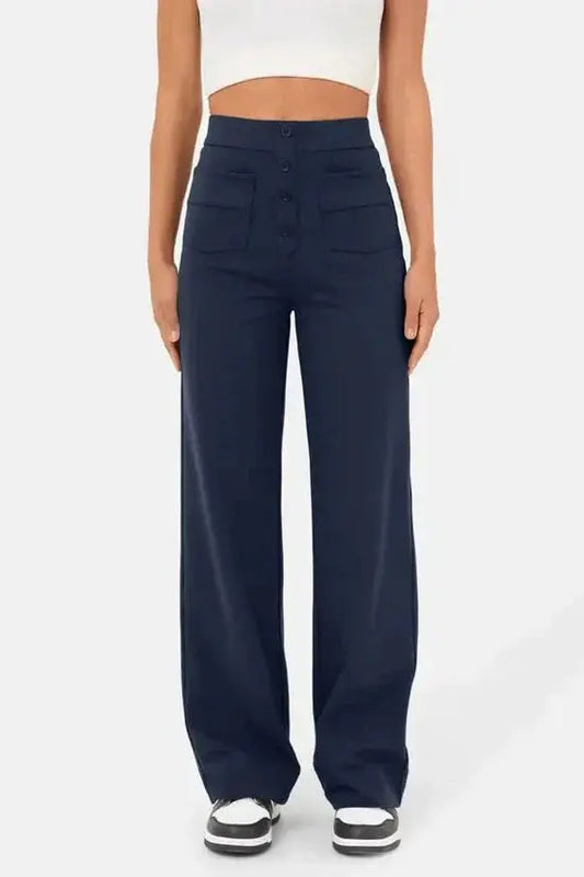 Pantalon Large | Taille Haute | Poches Frontales | Parfait pour bureau et afterworks