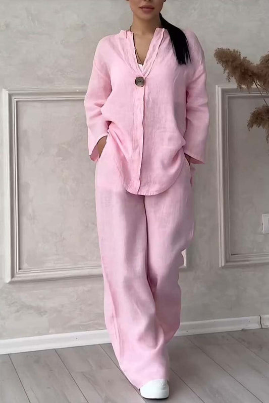 Ensemble Femme | Viscose Légère | Haut Col V & Pantalon Large | Tenue Décontractée Été