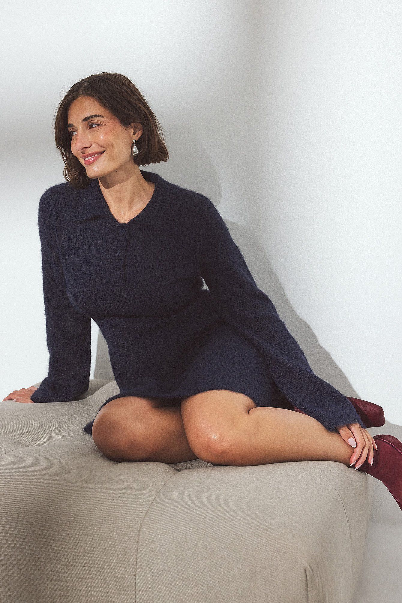 Robe Pull Femme | Maille Douce & Col Polo | Coupe Évasée Chic & Confort