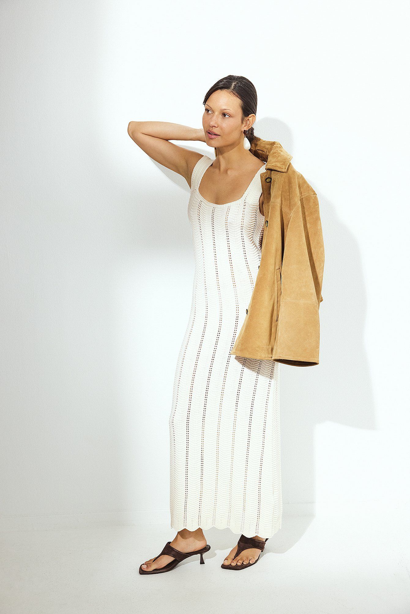 Robe Midi Femme Maille Fine | Coupe Fluide, Col Rond | Style Confort Moderne