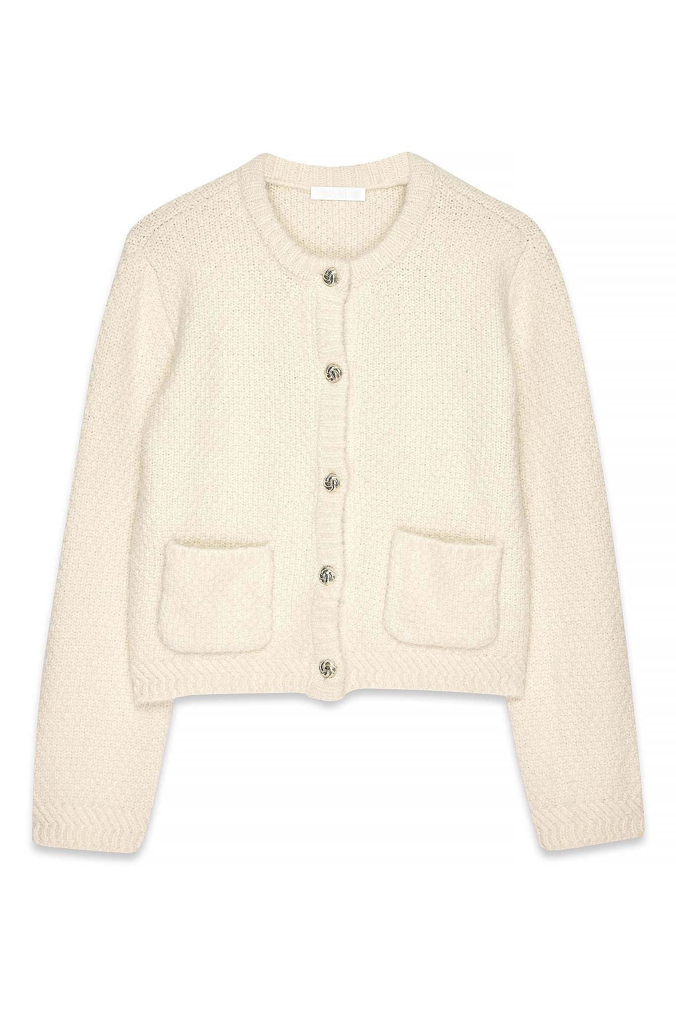 Cardigan Court en Maille Texturée à Poches pour Femme | Élégance Classique et Confort Doux