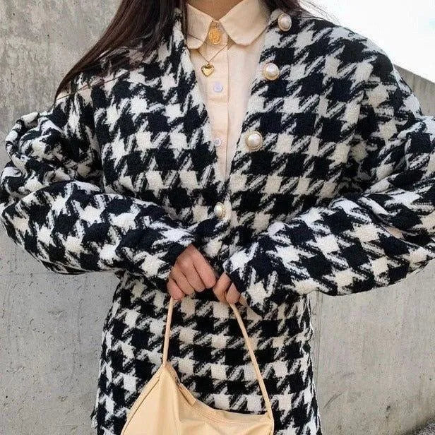 Tailleur Jupe et Veste | Motif Pied-de-Poule | Parfait pour Sorties Tendance ou Journées Décontractées