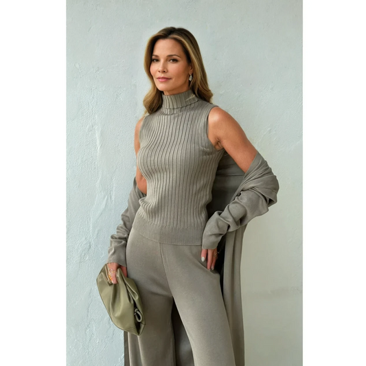 Ensemble 3 Pièces Femme | Tricot Doux & Côtelé | Idéal pour Look Élégant et Confort au Quotidien