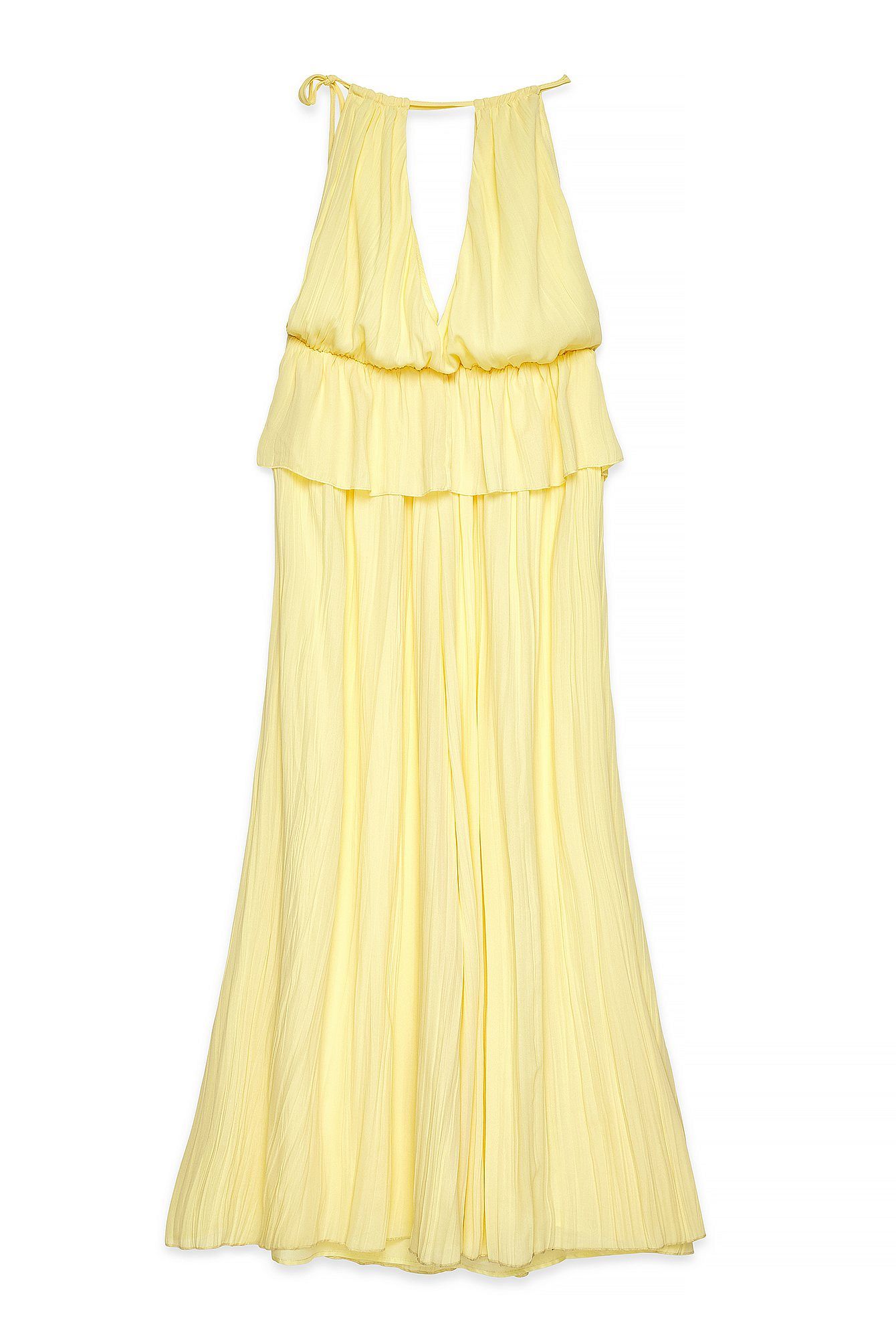 Robe Longue Femme Plissée | Encolure Haute, Dos Noué | Coupe Fluide et Moderne