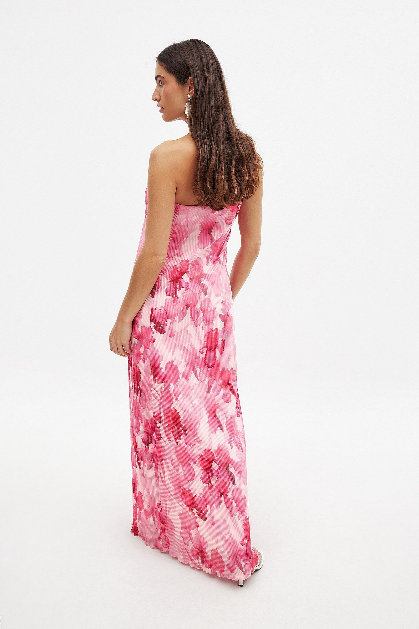 Robe Longue Bustier Plissée | Coupe Fluide Imprimé Floral | Robe de Soirée/Cocktail