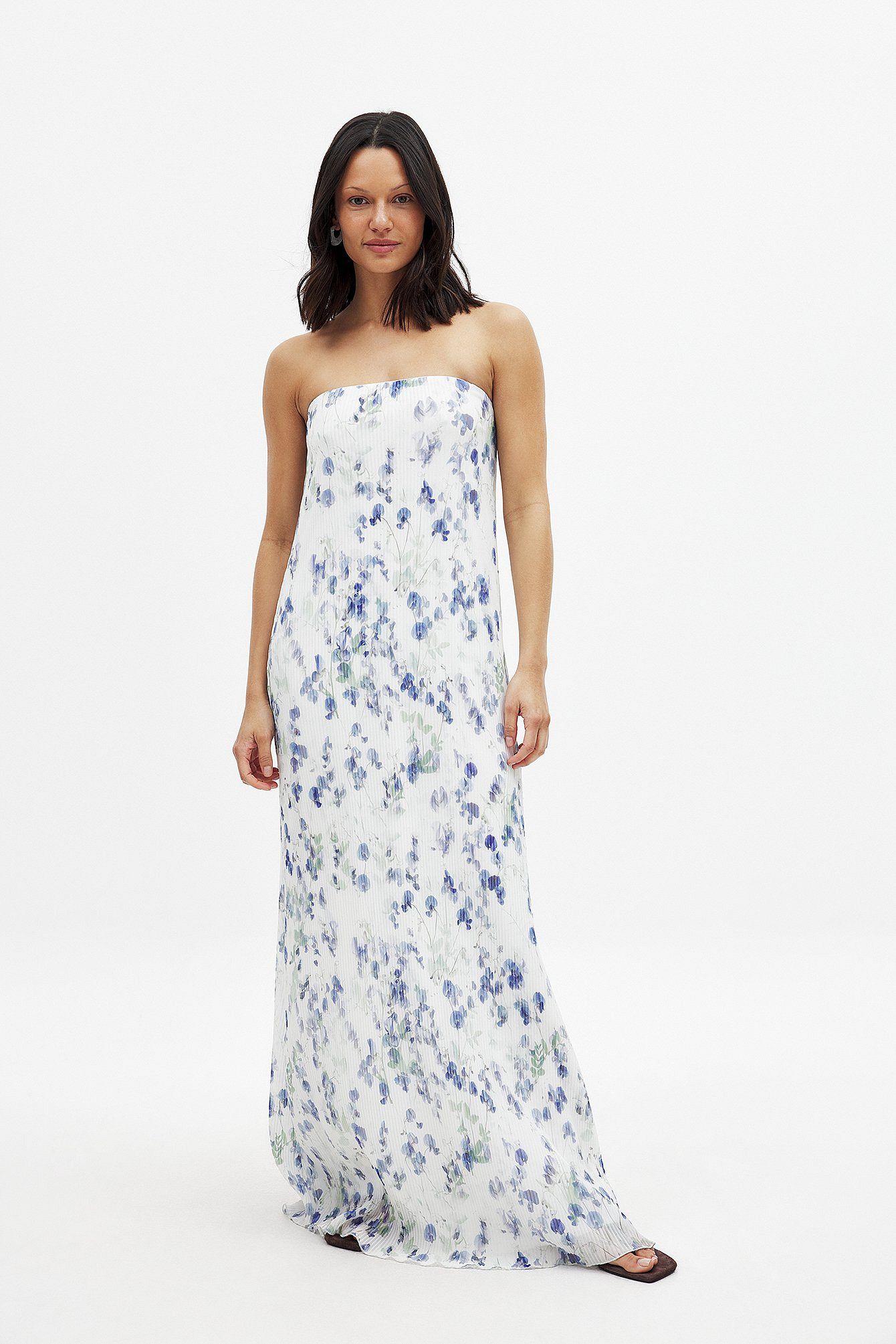 Robe Longue Bustier Plissée | Coupe Fluide Imprimé Floral | Robe de Soirée/Cocktail