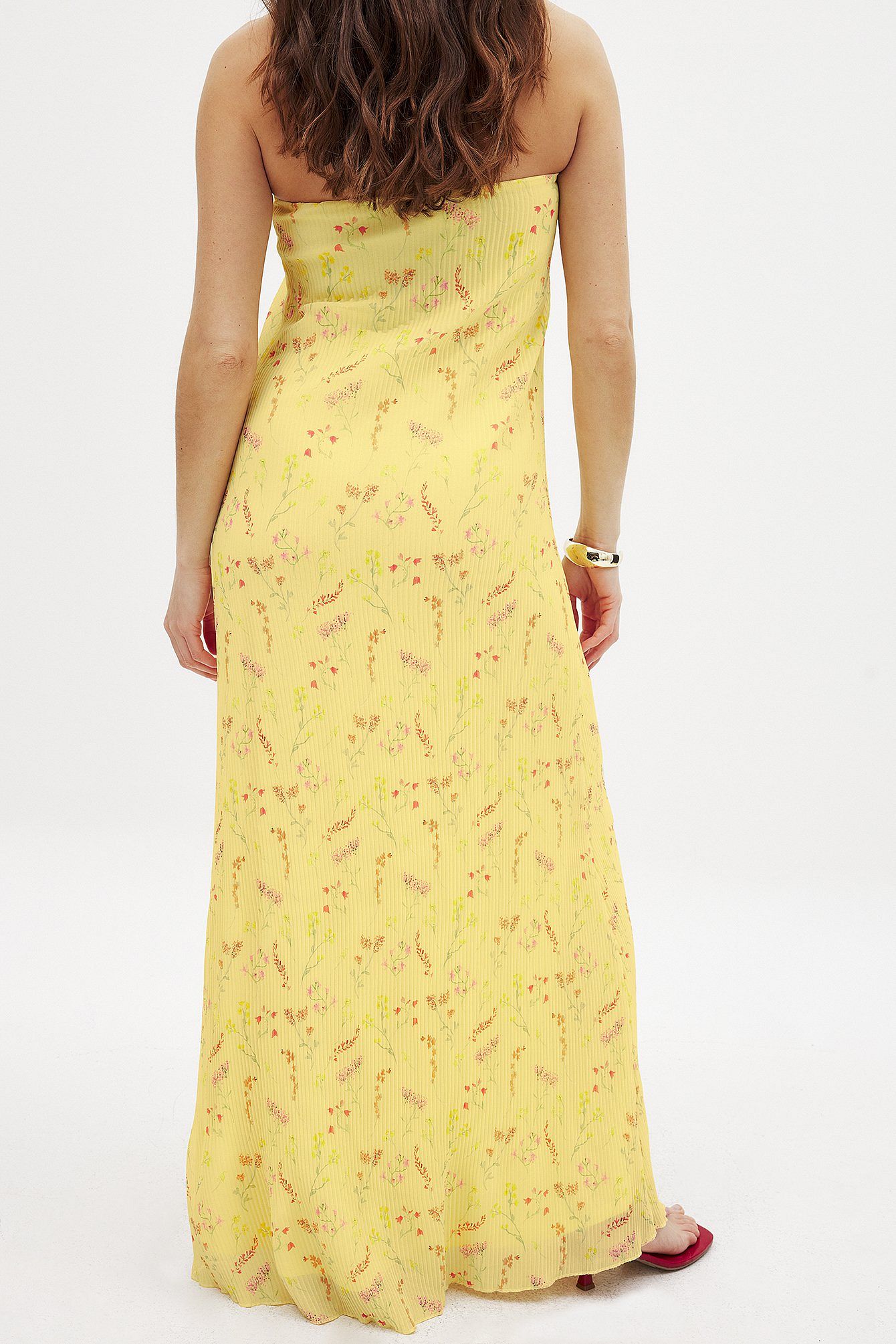 Robe Longue Bustier Plissée | Coupe Fluide Imprimé Floral | Robe de Soirée/Cocktail