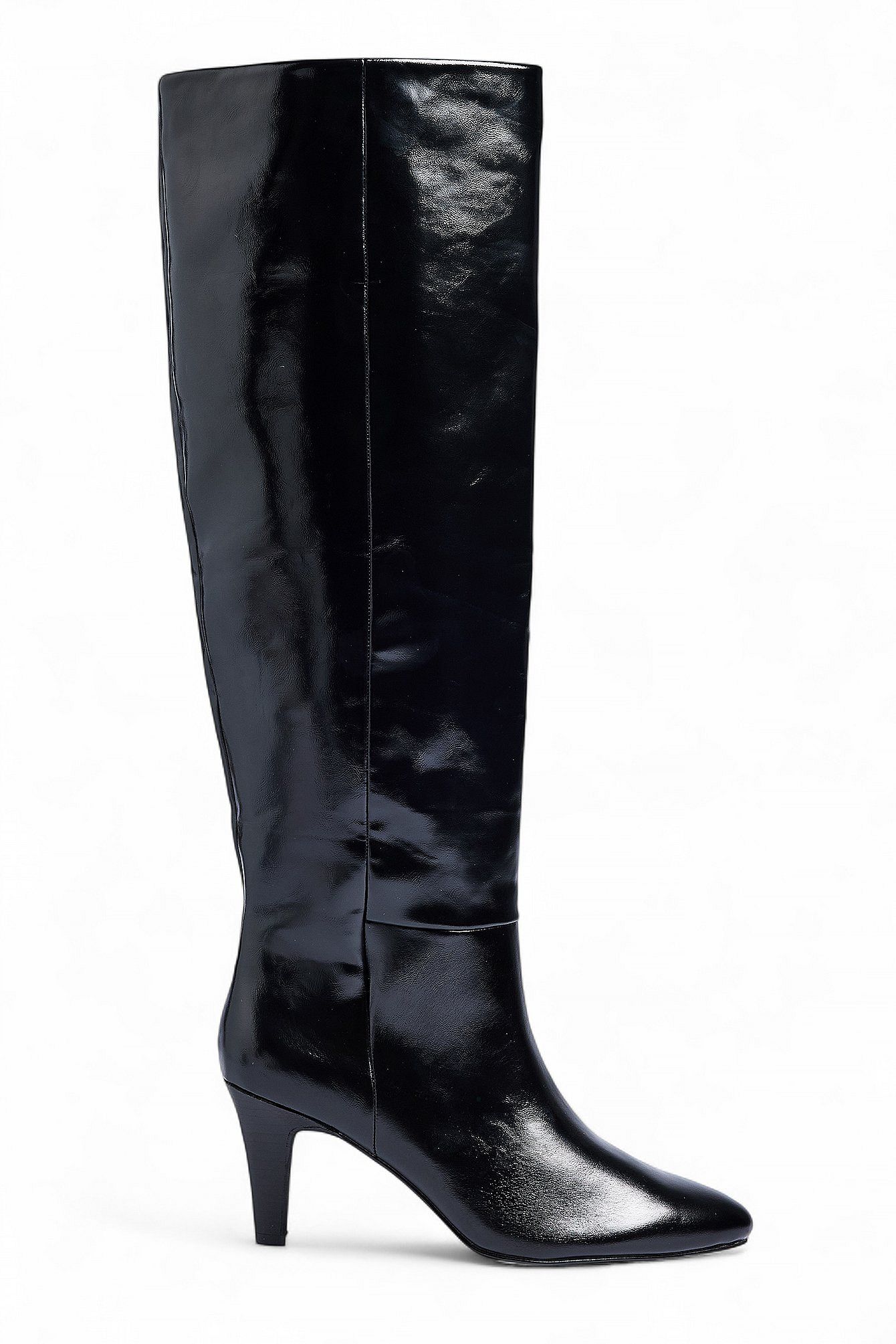 Bottes Montantes Vernies | Bout Pointu et Talon Évasé | Idéales pour une allure audacieuse