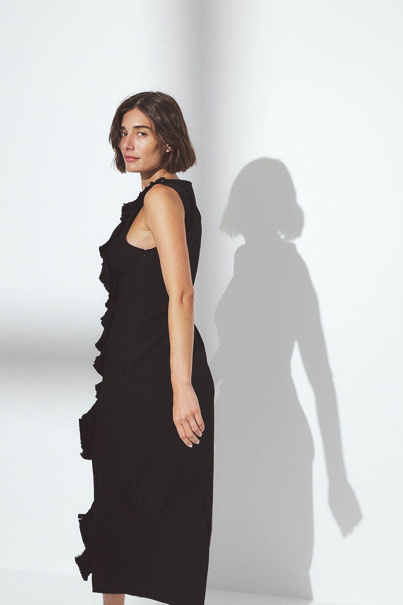 Robe Midi Col Haut Détendu | Coupe Relax Franges | Fente Latérale