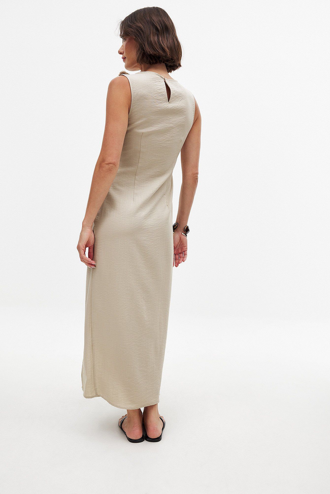 Robe Midi Col Haut Détendu | Coupe Relax Franges | Fente Latérale