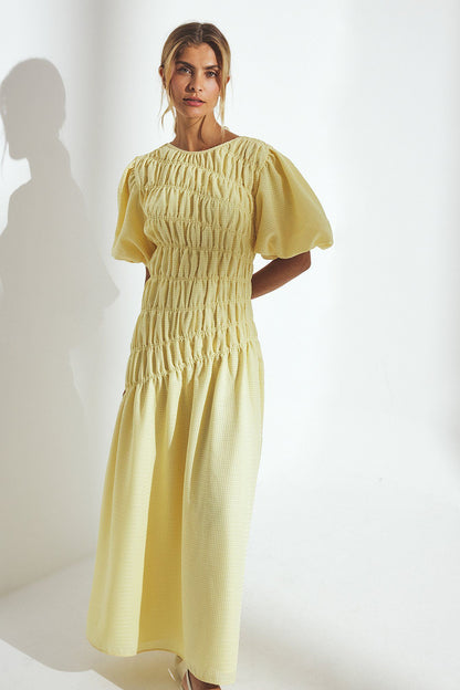 Robe Maxi Femme - Manches Courtes Froncée Évasée | Été