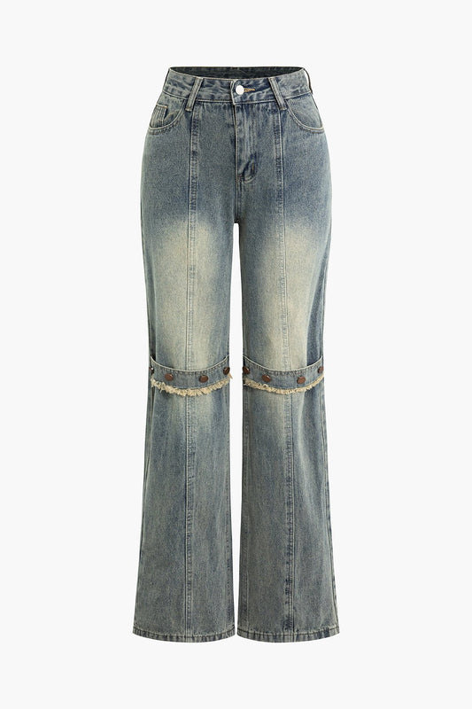 Jean Taille Haute | Jambe Large | Détails Frangés | Parfait pour un look moderne