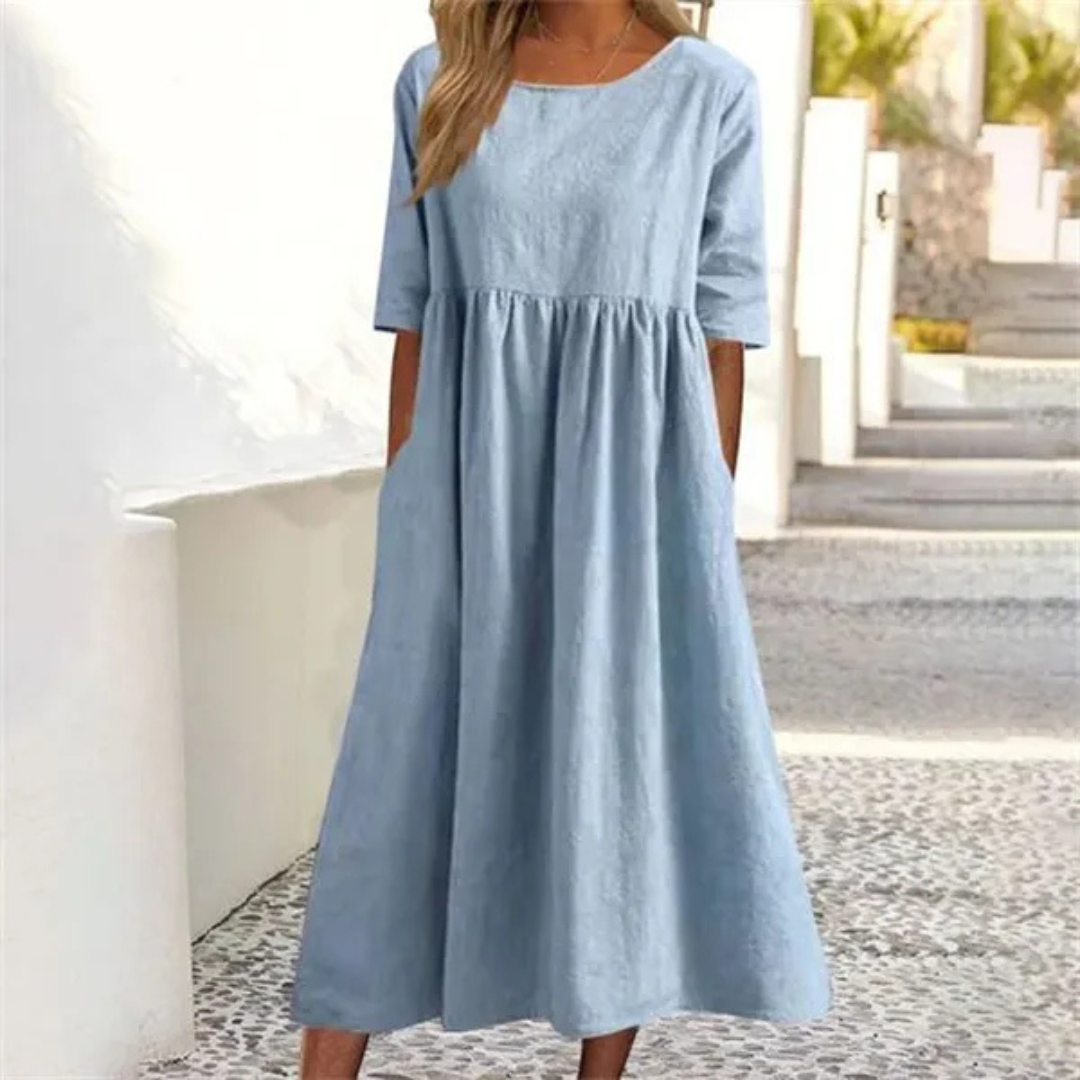 Robe Midi | Jupe Froncée et Manches 3/4 | Idéale pour un style estival aérien