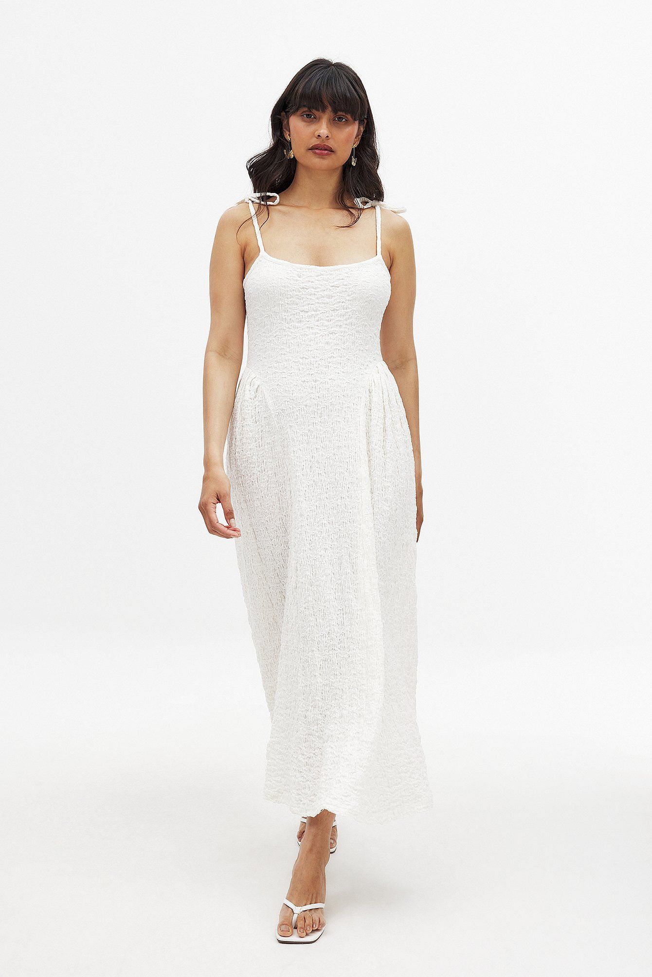 Robe Midi Tissu Structuré | Coupe Fluide Bretelles à Nouer | Robe d'Été Élégante