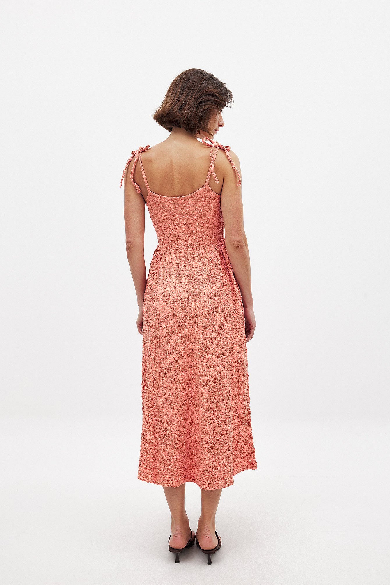 Robe Midi Tissu Structuré | Coupe Fluide Bretelles à Nouer | Robe d'Été Élégante