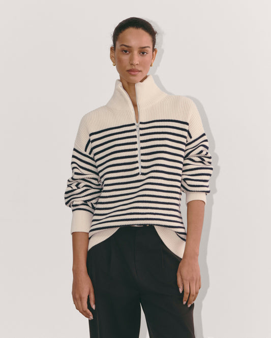 Pull Zippé | Rayures Modernes et Confort | Idéal pour un look casual ou bord de mer